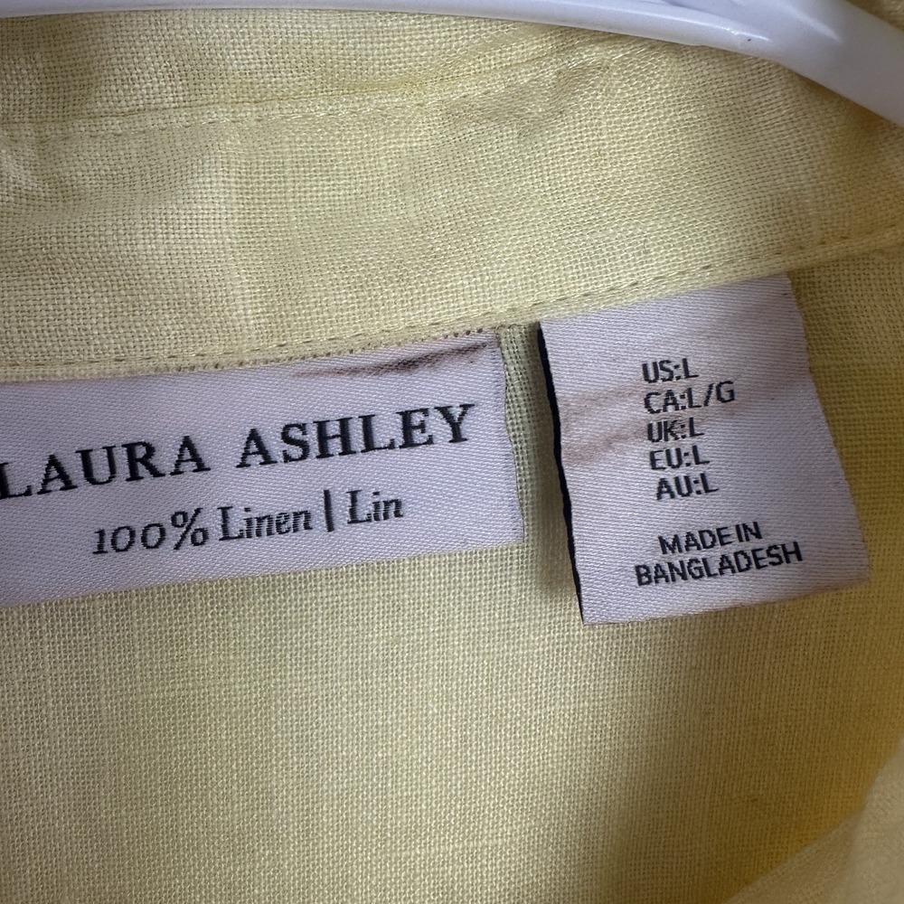 Laura Ashley L Shirt Butter Yellow Linen Button Up Long Sleeve Coastal Preppy - Picture 2 of 9